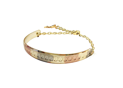 Tri Color Plated Diamond Cut Charm Bangle Bracelet